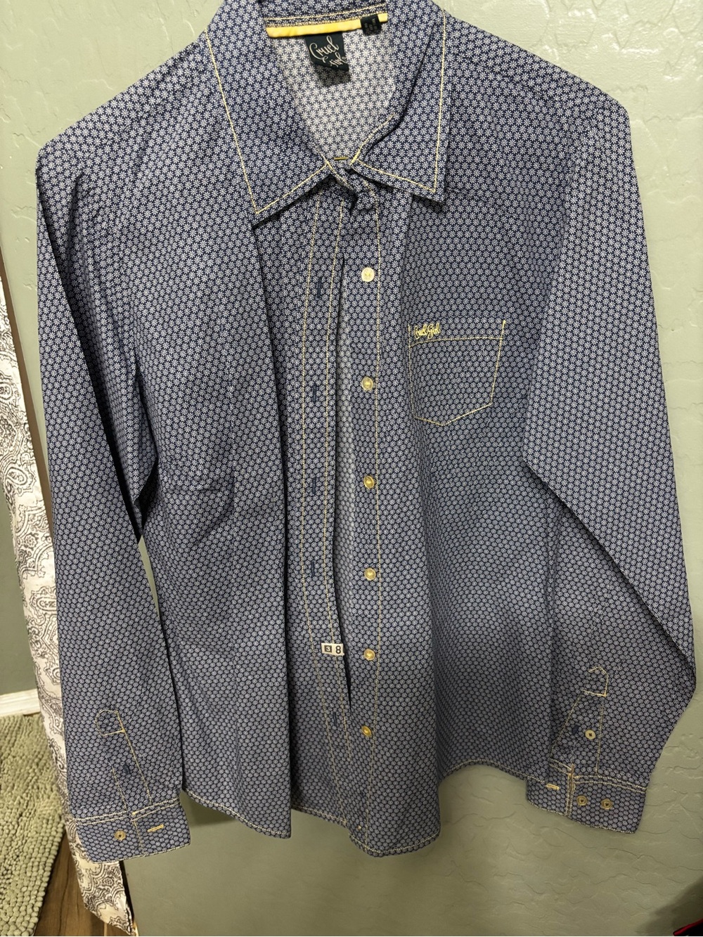 Cruel Girl Blue Micro-Pattern Button-Down Shirt